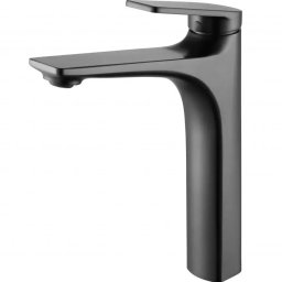 Baterie lavoar înalta gun grey din alama sanitara, finisaj satinat, 27 cm