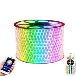 Banda LED 5050 RGB la 220V, 1 m, pentru interior/exterior, din silicon