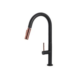 Baterie de bucatarie cu dus extractibil, negru mat, alama sanitara, CF2042