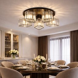 Lustra clasica moderna Sasha LC117/5BK, 5xE27, metal si cristal, negru, cu abajur