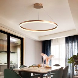 Lustra LED suspendata ANINA 34W, cerc 50 cm, dimabila, auriu lucios cu alb