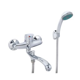 Baterie pentru cada crom lucios, set complet cu pipa pivotanta 25 cm si dus