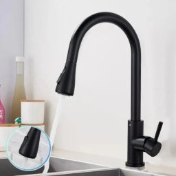 Baterie bucatarie negru mat cu dus extractibil si control touch, inox SUS304