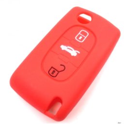 Husa din silicon rosie pentru cheie Citroen/Peugeot cu 3 butoane, protectie antisoc