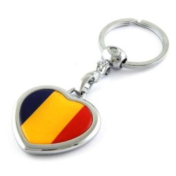 Breloc Romania inima cu tricolor, metalic, pentru chei si cadou