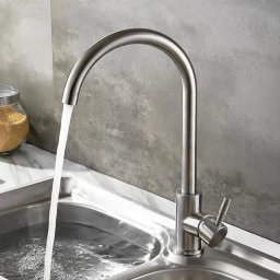 Baterie de bucatarie monocomanda din inox satinat, cu pipa pivotanta si cartus ceramic CF001