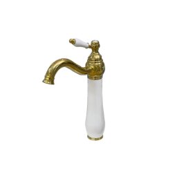 Baterie lavoar aurie din alama sanitara, cu maner alb, 34 cm WZY/321