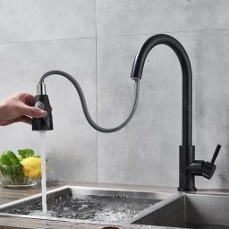 Baterie de bucatarie cu dus extractibil, inox SUS304, negru mat, HS003