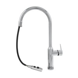 Baterie de bucatarie cu dus extractibil, din alama sanitara, argintie, 42 cm
