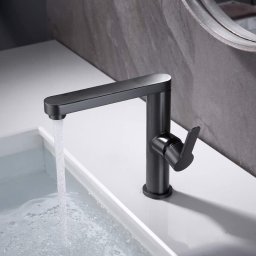 Baterie lavoar negru mat din alama sanitara, monocomanda, 20 cm, 9107H