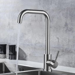 Baterie de bucatarie monocomanda din inox satinat, cu pipa pivotanta si cartus ceramic
