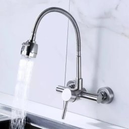 Baterie de bucatarie din inox SUS304 satinat, cu pipa flexibila, CF014