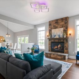 Lustra LED Quadris RGB 96W cu telecomanda si cristal, 4 patrate, alb