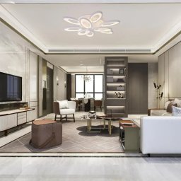 Lustra LED Sunflower 98W dimabila cu telecomanda, 9 elemente, alb