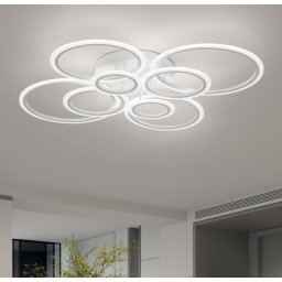 Lustra LED BETTY 127W cu telecomanda, 8 cercuri, dimabila, alb mat