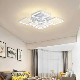 Lustra LED ZOE 138W cu telecomanda, 8 patrate, dimabila, lumina 3 culori, alb