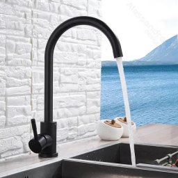 Baterie bucatarie inox negru mat cu pipa pivotanta si cartus ceramic, HS001