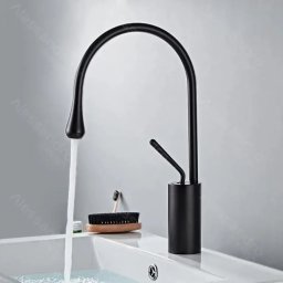 Baterie lavoar negru mat din alama sanitara, inalta 35 cm, Korman Technik