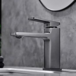 Baterie pentru lavoar din alama sanitara, finisaj satinat Gun Grey, 19 cm