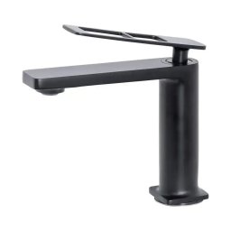 Baterie lavoar monocomanda negru mat, cartus ceramic, alama sanitara 18 cm