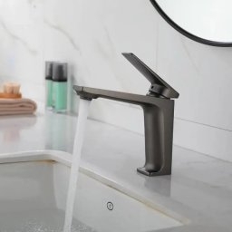 Baterie lavoar grafit Gun Grey din alama sanitara, monocomanda, 18 cm