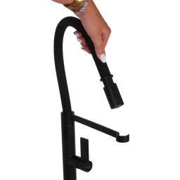 Baterie de bucatarie negru mat din alama sanitara, 45 cm, CF2045