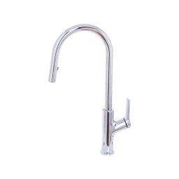 Baterie de bucatarie cu dus extractabil, inox SUS304 crom lucios, 52 cm