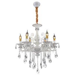 Candelabru Sanssouci cu 6 lumini, cristal si metal alb-argintiu, design clasic