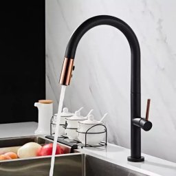 Baterie de bucatarie negru mat cu accente rose gold, din alama sanitara CF1035/B