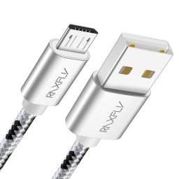 Cablu USB - Micro USB 2 m, textil rezistent, gri-negru, incarcare si date