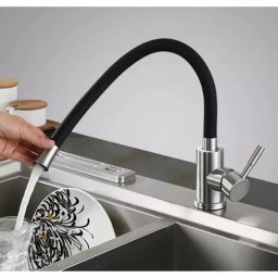 Baterie bucatarie cu pipa flexibila, inox SUS304 satinat, negru mat, 34 cm