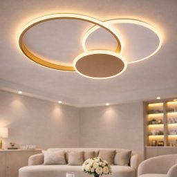 Lustra LED KILLIAN 46W cu telecomanda, 3 cercuri, dimabila, auriu-alb