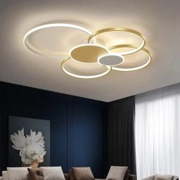 Lustra LED KILLIAN 74W cu telecomanda, 6 cercuri, dimabila, auriu-alb