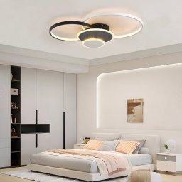 Lustra LED KILLIAN 80W cu telecomanda, 4 cercuri, dimabila, negru-alb