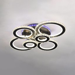 Lustra LED NOVA Rotonda RGB 145W, 6 cercuri, cu telecomanda si cristal, negru mat