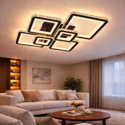 Lustra LED QUADRIS RGB 177W cu telecomanda si cristale, 6 patrate, dimabila, negru