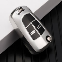 Husa cheie briceag Opel, TPU+PC argintie, compatibila Astra H, Corsa D