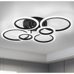 Lustra LED BETTY 82W cu telecomanda, 6 cercuri dimabile, negru, 3 tonuri