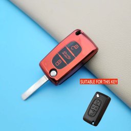 Husa TPU rosie pentru cheie briceag Peugeot 407 / Citroen C4 C5, 3 butoane
