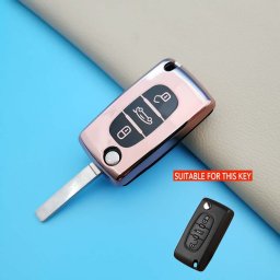 Husa TPU roz pentru cheie briceag Peugeot 407 / Citroen C4 C5, 3 butoane