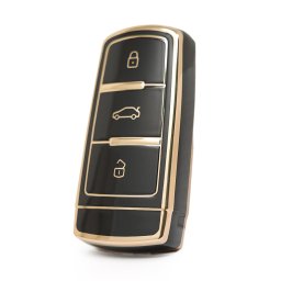 Husa cheie VW Passat CC/B6/B7 Keyless Go, TPU negru cu contur auriu
