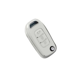 Husa cheie briceag Renault Megane 4/Kadjar/Clio, TPU alb cu contur silver, 3 butoane