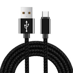 Cablu de date USB-A la USB-C 2 m, negru, invelis textil rezistent