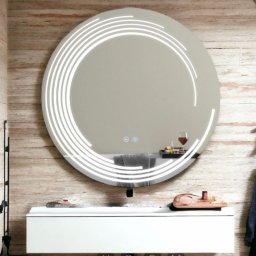 Oglinda LED rotunda 70 cm Verita Touch, dimabila, cu sistem de dezaburire