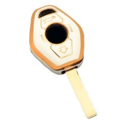 Husa cheie compatibila BMW E46/E39, 3 butoane, TPU stil diamant, alb cu contur auriu