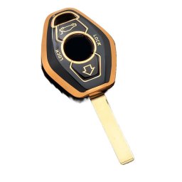 Husa cheie BMW E46/E39 cu 3 butoane, TPU stil diamant, negru cu contur auriu