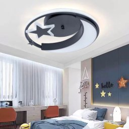 Lustra LED Alyona 44W cu telecomanda, model Luna si Stea, dimabila, negru