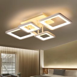 Lustra LED ELLA 67W cu telecomanda, 4 patrate, dimabila, lumina CCT, alb mat