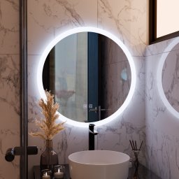 Oglinda LED rotunda Noxia 50 cm, touch, dimabila, cu sistem de dezaburire