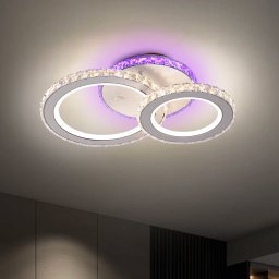 Lustra LED RGB 42W Nova Rotonda cu telecomanda, 2 cercuri, dimabila, alb